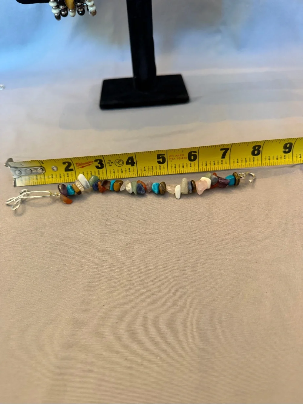 Multicolor Chip Stone Bracelet With Silver Cross Clasp Vintage Boho Chic